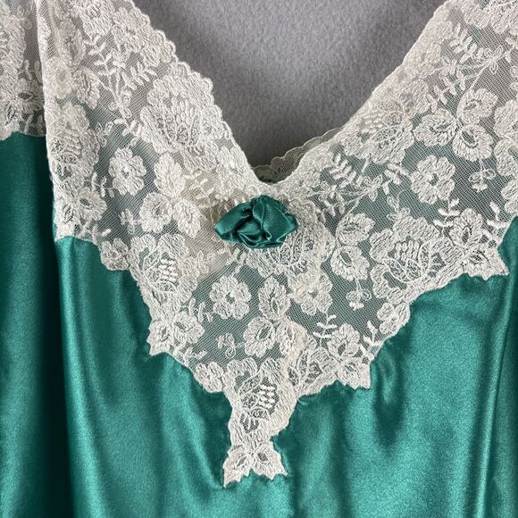 Vintage Victorias Secret Nightie Womens Large Green Satin Lace Gold Label Fairy - Picture 4 of 13